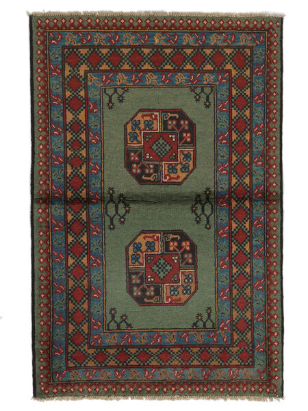 Handgeknoopt Afghan Fine Vloerkleed 101X156 Wol Vloerkleed Zwart/Donkergroen Klein Vloerkleed 
