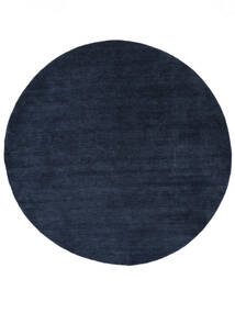 Handloom - Donker Blauw Vloerkleed Ø 150 Modern Rond Zwart (Wol, India)