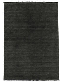 Handloom Fringes 100X160 Klein Zwart/Grijs Eén Kleur Wol Vloerkleed Vloerkleed 
