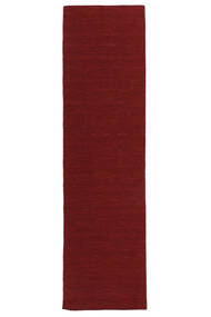  Kelim Loom - Donker Rood Vloerkleed 80X300 Echt Modern Handgeweven Tapijtloper Zwart (Wol, India)