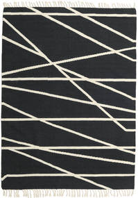  160X230 Abstract Cross Lines Vloerkleed - Zwart/Gebroken Wit Wol, 