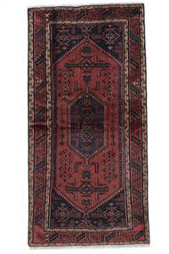 Echt Vloerkleed Hamadan Vloerkleed 101X205 Zwart/Donkerrood (Wol, Perzië/Iran)