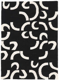  160X230 Abstract Curved Vloerkleed - Zwart Wol, 
